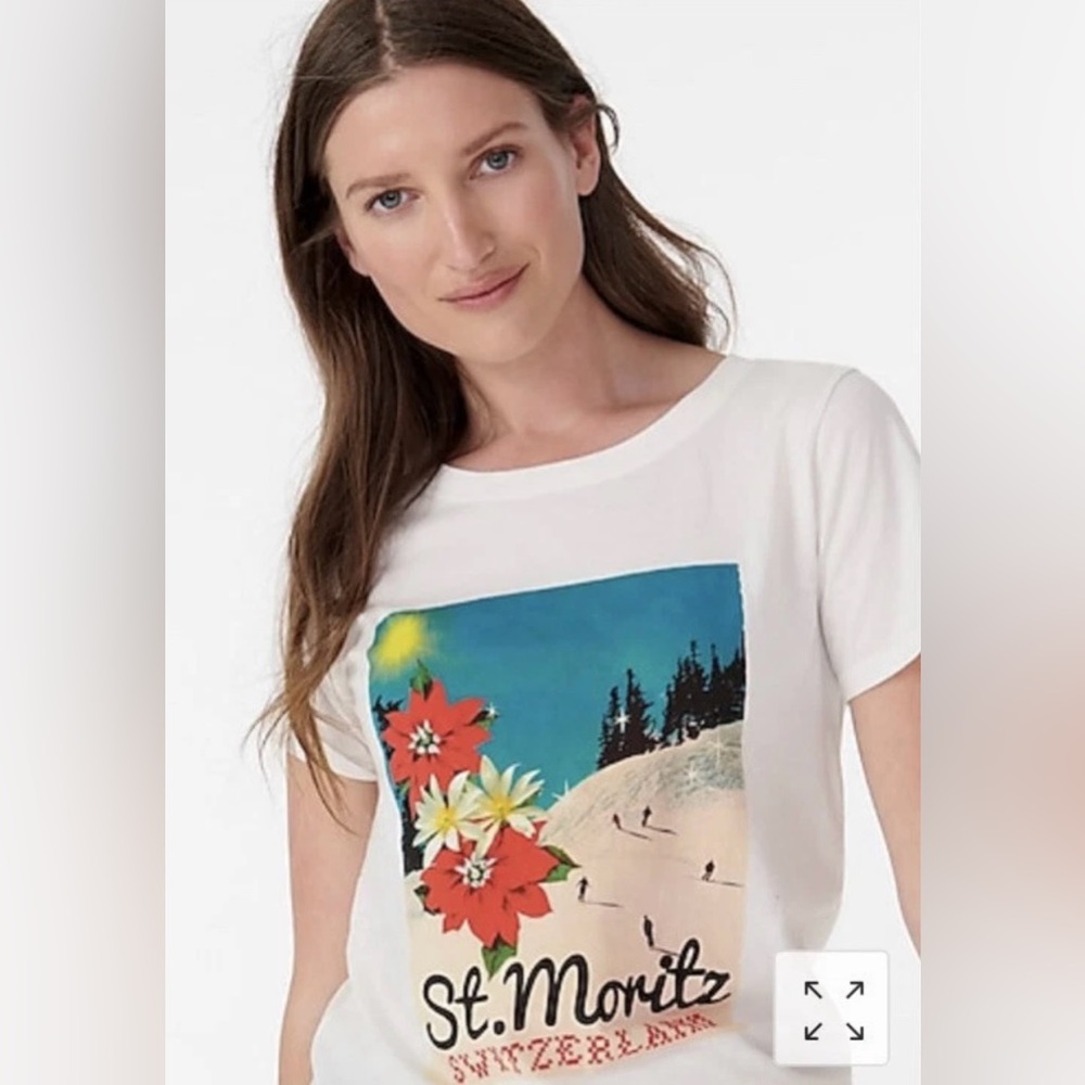 J.CREW St. Moritz Graphic Cotton Tee T-Shirt 100% Cotton Size XXS